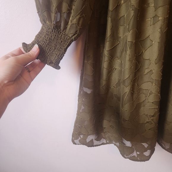 Tommy Hilfiger Olive Green Floral Chiffon Shift Dress Lace Size 14 - Picture 3 of 10